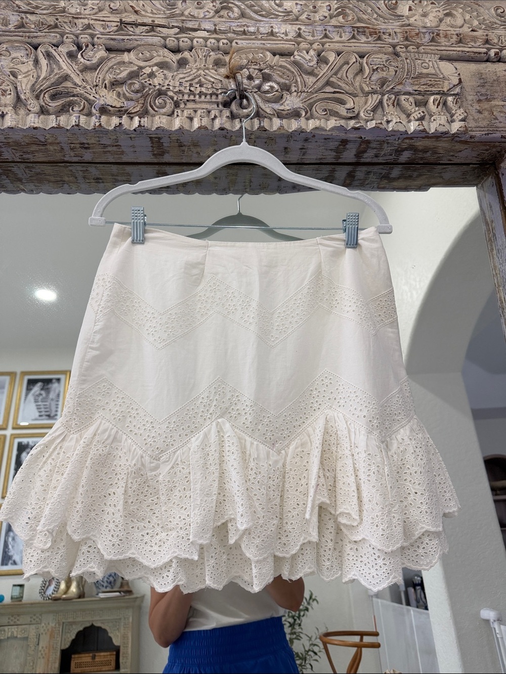 H&M White Eyelet Ruffle Skater Skirt